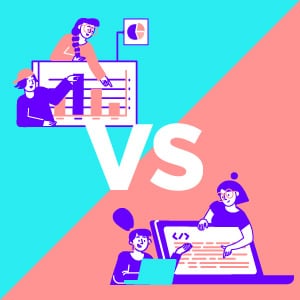 Illustration Business Experts vs Artificial Intelligence Experts